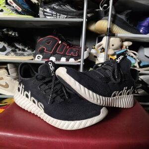 🔥 Adidas Kaptir 3.0 Size 9.5 Black Lace-Up Knit Sneakers with White Sole